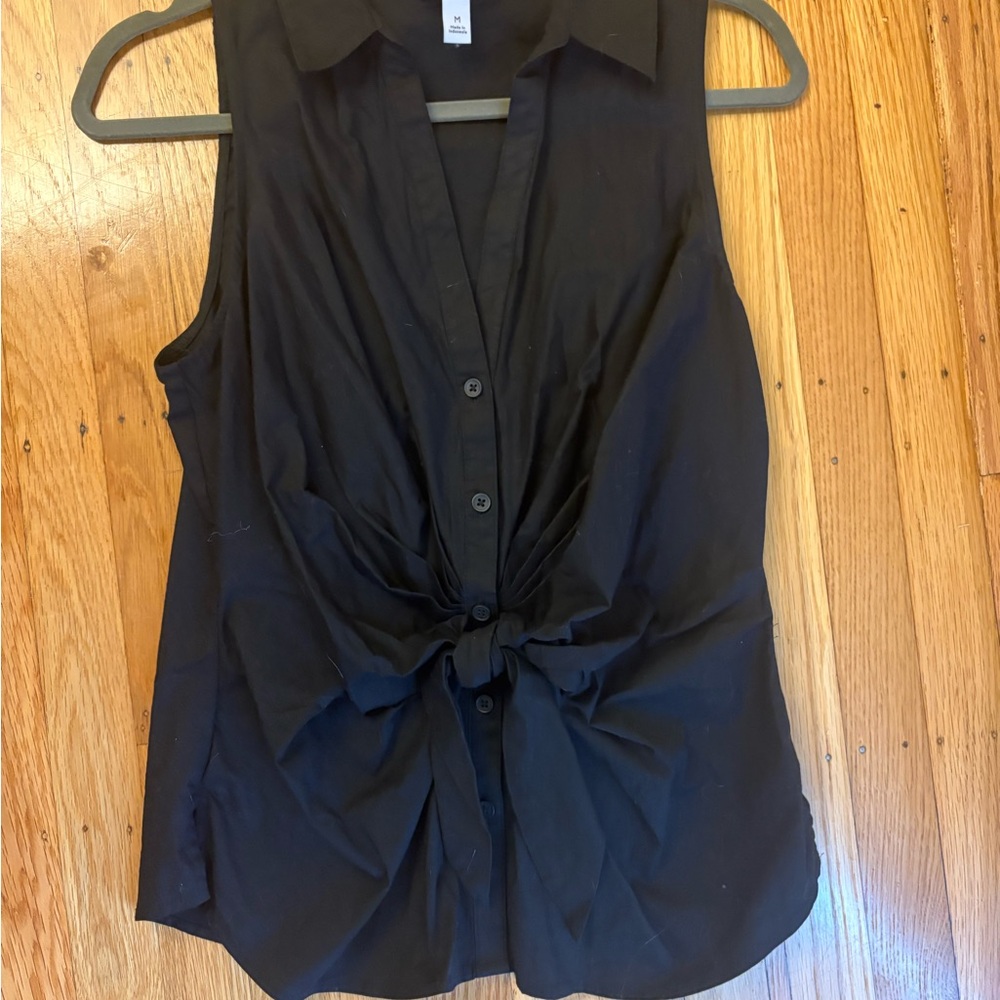 Nine West Black Sleeveless Tie-Front Blouse